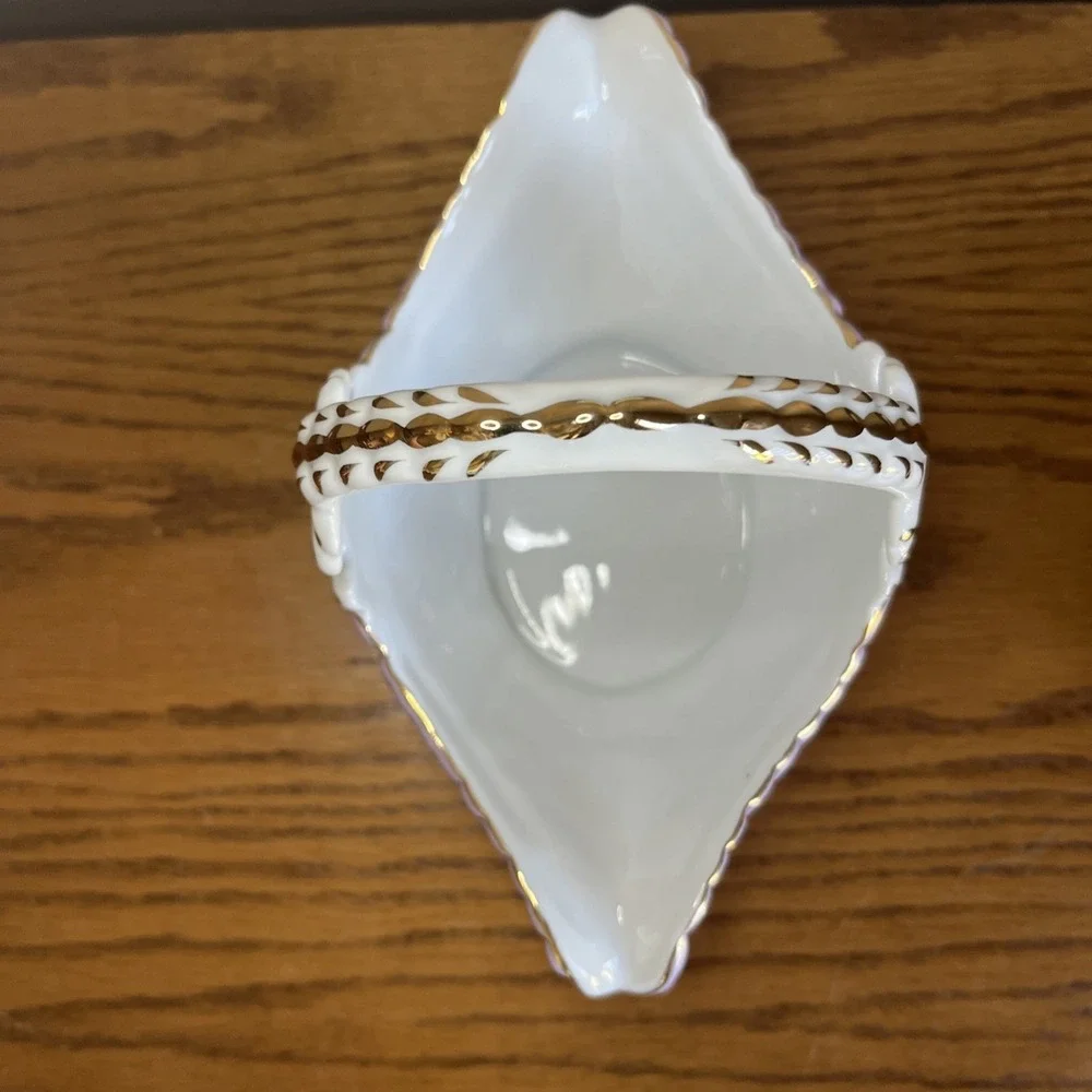 Vintage Cracker Barrel Footed Porcelain Basket Violets 10K Gold Trim Cottagecore